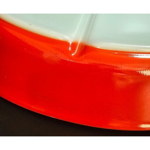 Pyrex Red Friendship Casserole Dish 1.5qt Divided No Lid vtg 70s bakeware bright - Picture 11 of 12